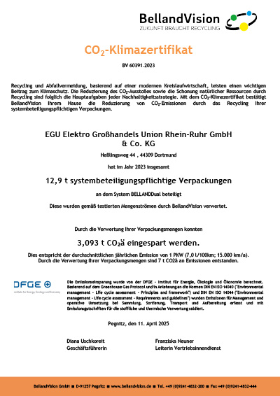 Co2 Klimazertifikat 2023 EGU Elektrogroßhandel