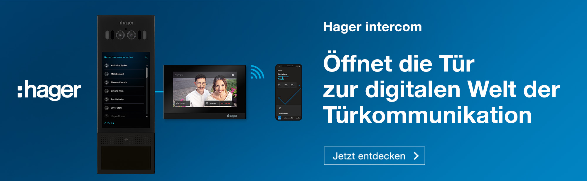 Banner: Hager Intercom Türkommunikation Sortiment kaufen. Erhältlich beim EGU Elektrogroßhandel.