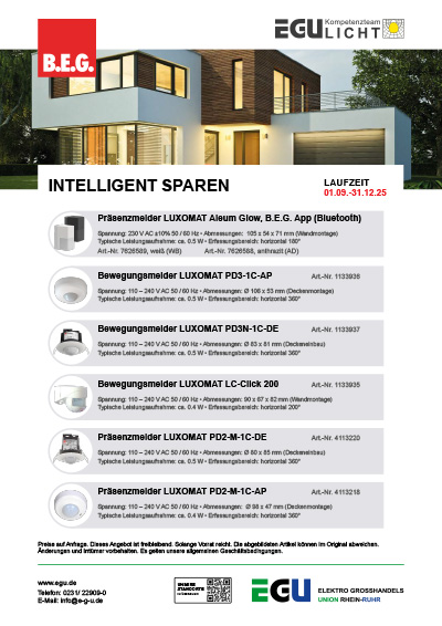 BEG Aktion INTELLIGENT SPAREN mit Bewegungsmeldern und Präsenzmeldern September bis Dezember 2025