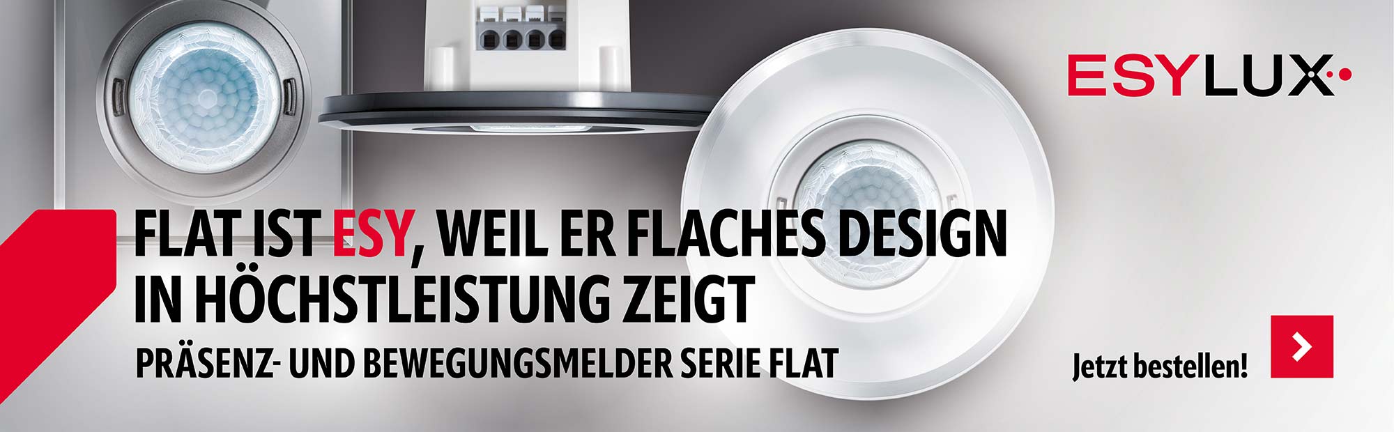 Esylux Banner Präsenz und Bewegungsmelder der Serie Flat ist Esy