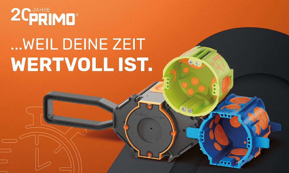 Primo-News-Bild-Unterputz 20 Jahre Primo. Weil deine Zeit wertvoll ist. Unterputzdosen.