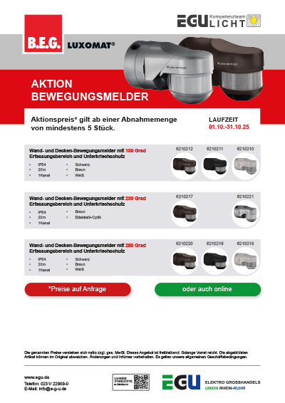 BEG Luxomat Bewegungsmelder Aktion EGU 10 2025