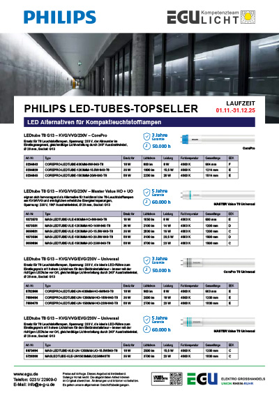 Philips LED Tubes Topseller Aktion 11-12 2025. EGU Elektrogroßhandel