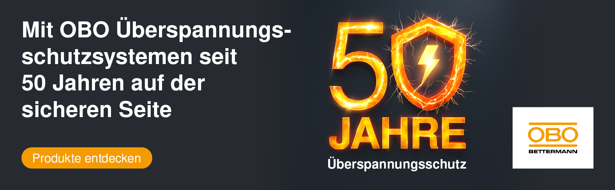 OBO Banner - 50 Jahre Überspannungsschutz
