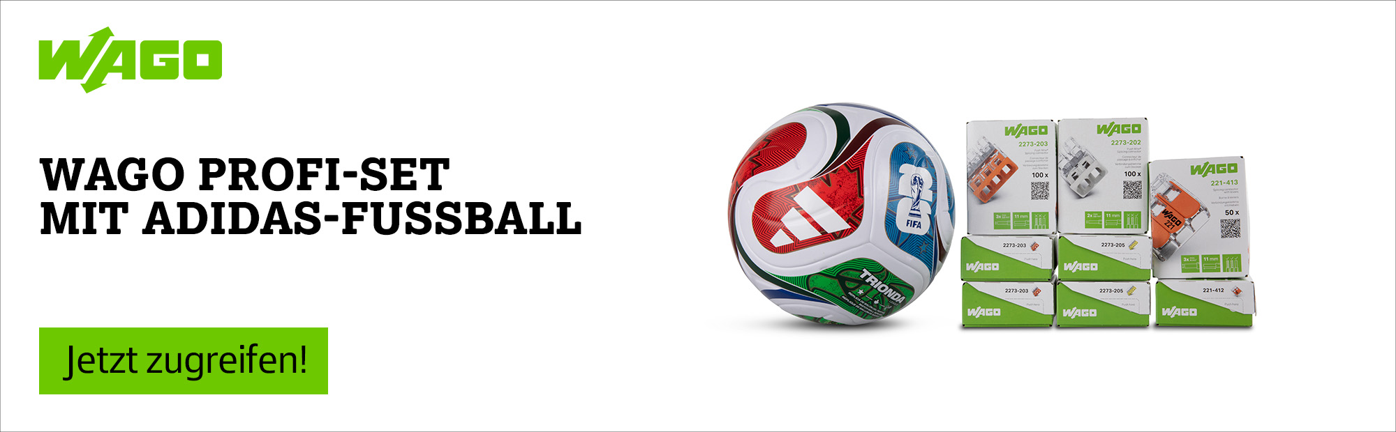 WAGO Profi-Set mit Adidas -Fußball 2026 Aktionsbanner | EGU Elektrogroßhandel