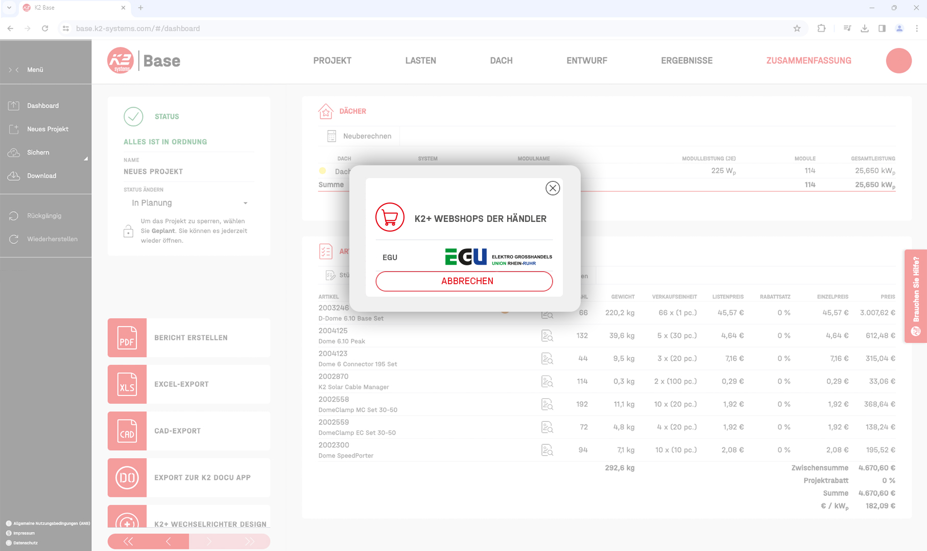 K2 Systems Webshop Connection Base EGU Elektrogroßhandel Einbindung